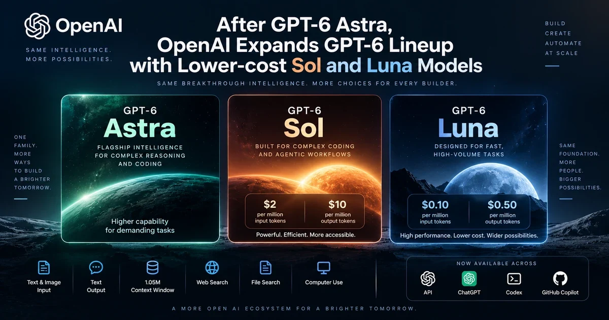 After GPT-6 Astra, OpenAI Expands GPT-6 Lineup with Lower-cost Sol and Luna Models
